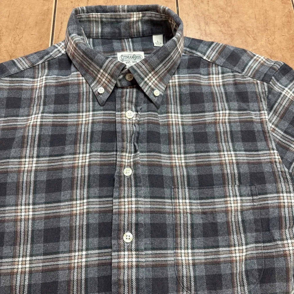 Gitman Bros Flannel Shirt Men's Sz Large Gray Plaid Button Down Classic USA VTG